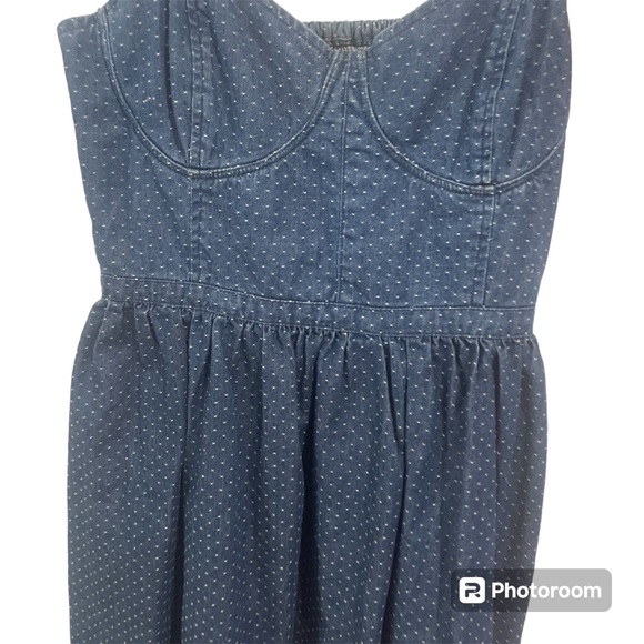 Free people Blue denim dress with Polk a dots size Small/Petite - Picture 2 of 7